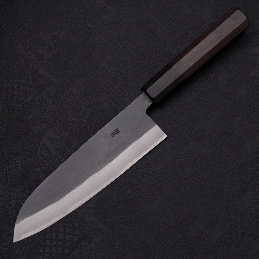 Santoku Blue Steel #2 Kurouchi Chokin Sakura-Fuji Buffalo Ebony Handle 170mm