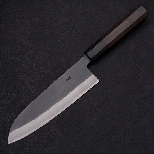 Santoku Blue Steel #2 Kurouchi Chokin Sakura-Fuji Buffalo Ebony Handle 170mm