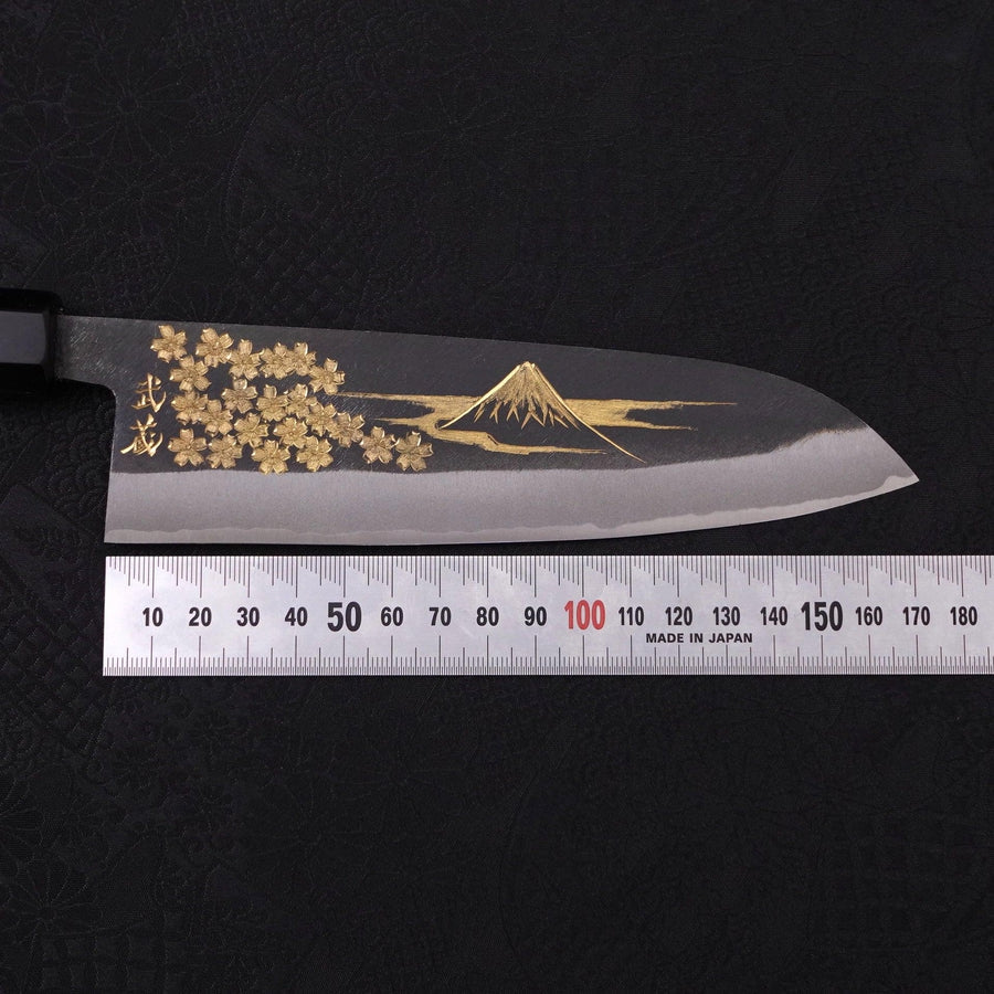 Santoku Blue Steel #2 Kurouchi Chokin Sakura-Fuji Buffalo Ebony Handle 170mm