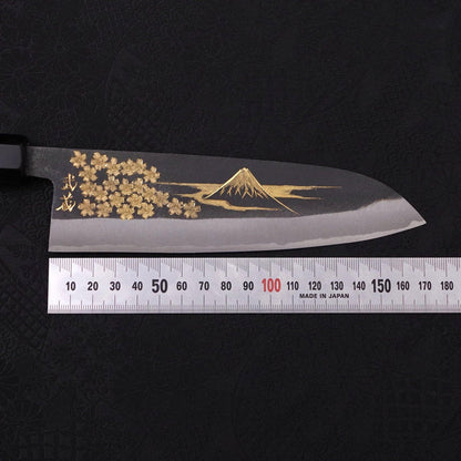 Santoku Blue Steel #2 Kurouchi Chokin Sakura-Fuji Buffalo Ebony Handle 170mm