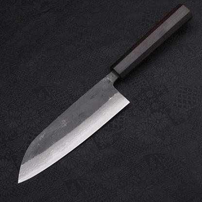 Santoku Blue Steel #2 Kurouchi Damascus Buffalo Ebony Handle 165mm