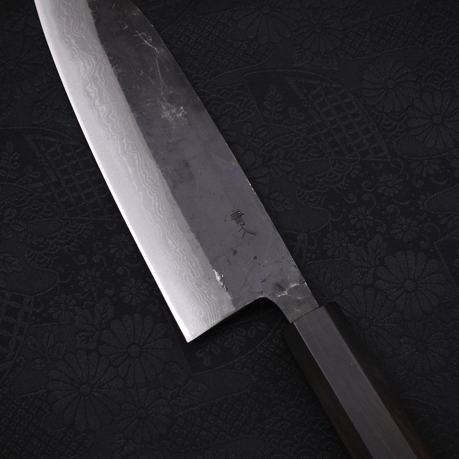 Santoku Blue Steel #2 Kurouchi Damascus Buffalo Ebony Handle 165mm