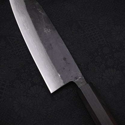 Santoku Blue Steel #2 Kurouchi Damascus Buffalo Ebony Handle 165mm