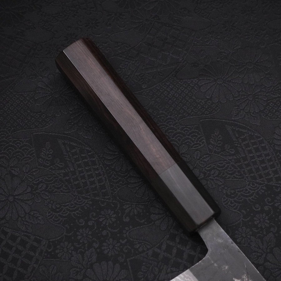 Santoku Blue Steel #2 Kurouchi Damascus Buffalo Ebony Handle 165mm
