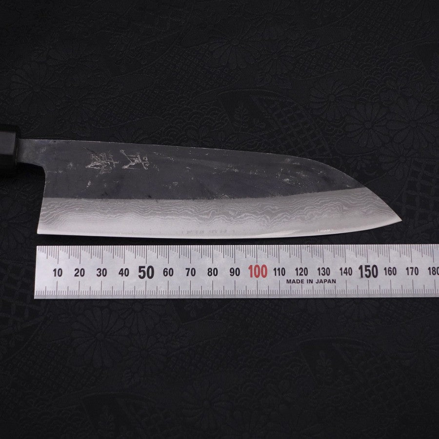 Santoku Blue Steel #2 Kurouchi Damascus Buffalo Ebony Handle 165mm