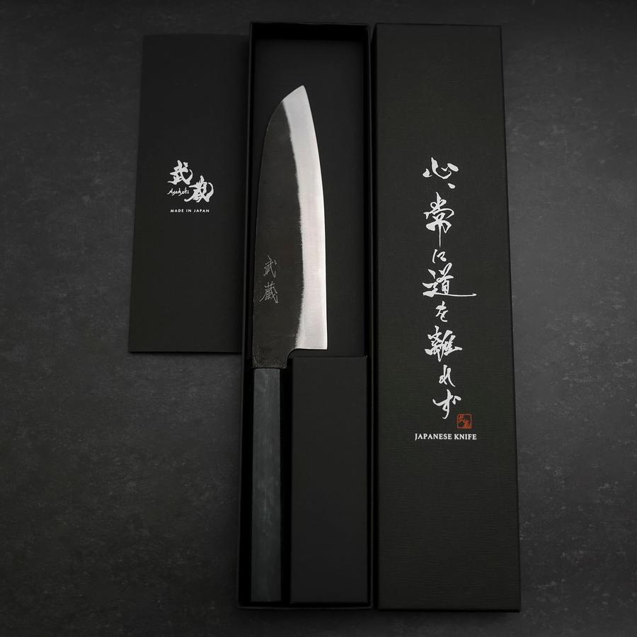 Santoku Blue Steel #2 Kurouchi Dark Blue Urushi Handle 165mm