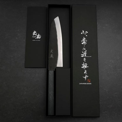 Santoku Blue Steel #2 Kurouchi Dark Blue Urushi Handle 165mm