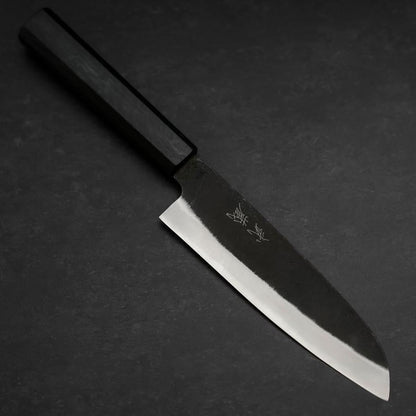 Santoku Blue Steel #2 Kurouchi Dark Blue Urushi Handle 165mm