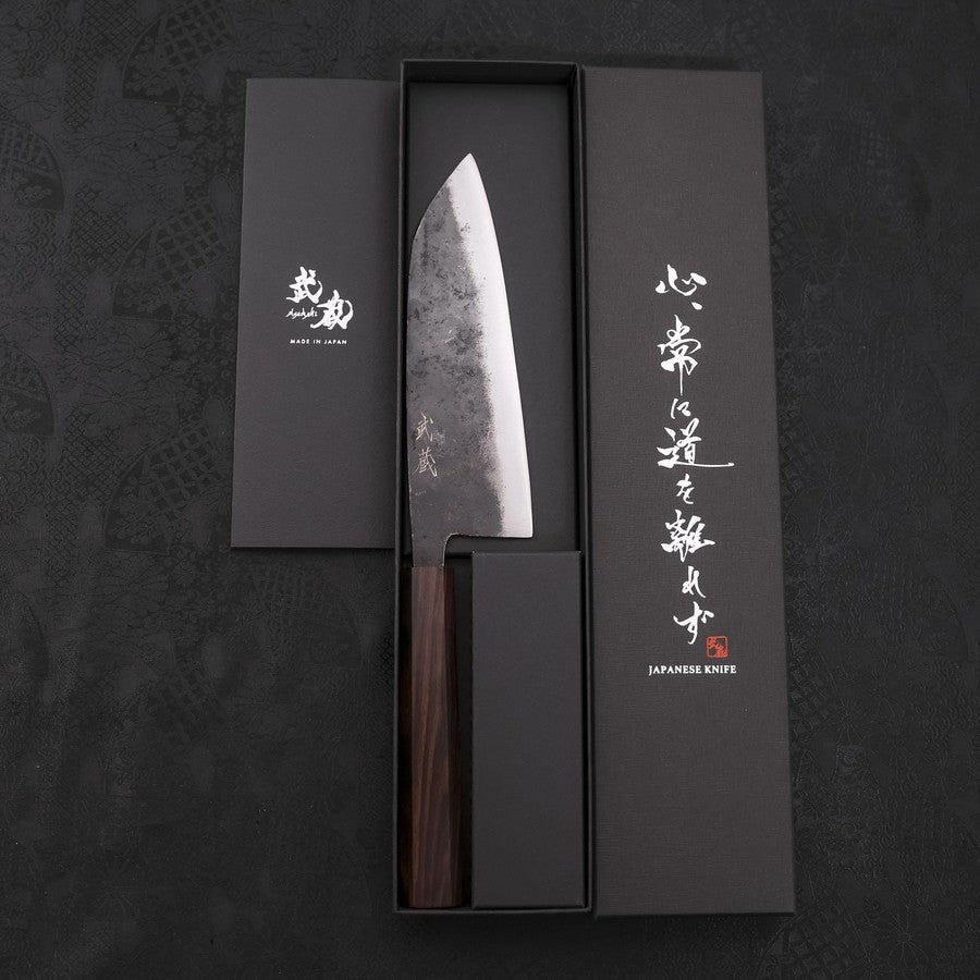 Santoku Blue Steel #2 Kurouchi Ebony Handle 165mm