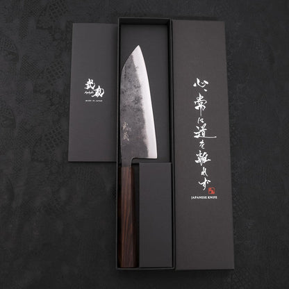 Santoku Blue Steel #2 Kurouchi Ebony Handle 165mm