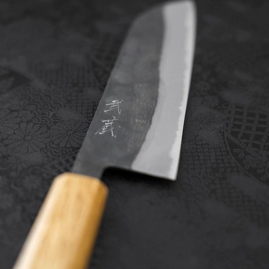 Santoku Blue Steel #2 Kurouchi Oak Handle 165mm