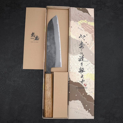 Santoku Blue Steel #2 Kurouchi Oak Handle 165mm