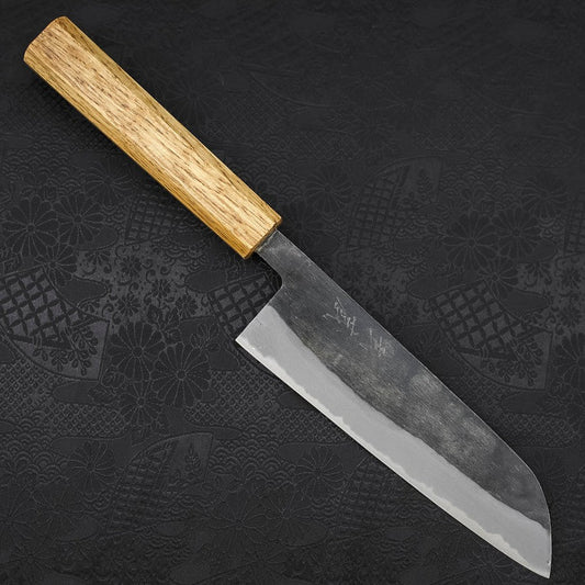 Santoku Blue Steel #2 Kurouchi Oak Handle 165mm
