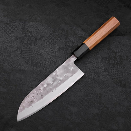 Santoku Blue Steel #2 Nashiji Stainless Clad Buffalo Teak Handle 165mm