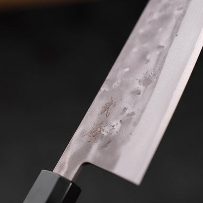 Santoku Blue Steel #2 Nashiji Stainless Clad Buffalo Teak Handle 165mm