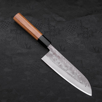 Santoku Blue Steel #2 Nashiji Stainless Clad Buffalo Teak Handle 165mm