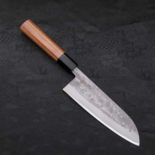 Santoku Blue Steel #2 Nashiji Stainless Clad Buffalo Teak Handle 165mm