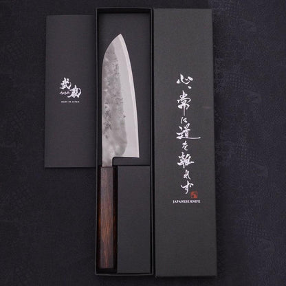 Santoku Blue Steel #2 Nashiji Stainless Clad Sumi Urushi Handle 165mm