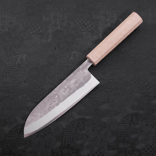 Santoku Blue Steel #2 Nashiji Stainless Clad White Urushi Handle 165mm