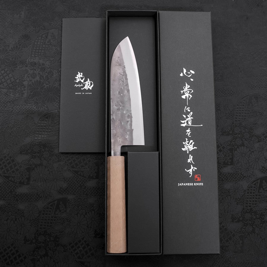 Santoku Blue Steel #2 Nashiji Stainless Clad White Urushi Handle 165mm