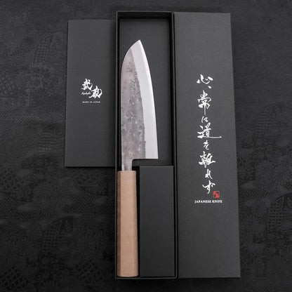 Santoku Blue Steel #2 Nashiji Stainless Clad White Urushi Handle 165mm
