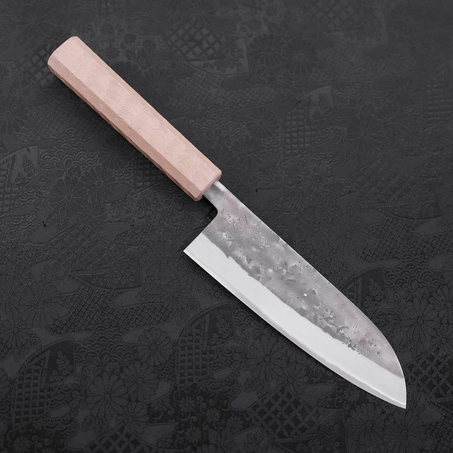 Santoku Blue Steel #2 Nashiji Stainless Clad White Urushi Handle 165mm