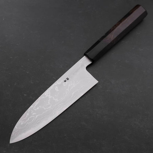Santoku Blue Steel #2 Suminagashi Buffalo Ebony Handle 170mm
