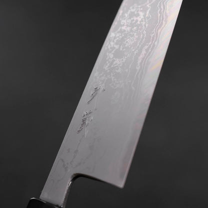 Santoku Blue Steel #2 Suminagashi Buffalo Ebony Handle 170mm