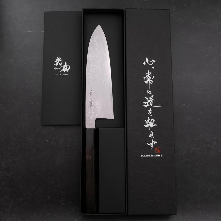 Santoku Blue Steel #2 Suminagashi Buffalo Ebony Handle 170mm