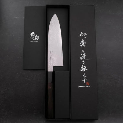 Santoku Blue Steel #2 Suminagashi Buffalo Ebony Handle 170mm