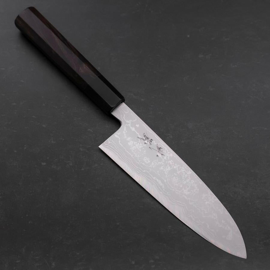 Santoku Blue Steel #2 Suminagashi Buffalo Ebony Handle 170mm