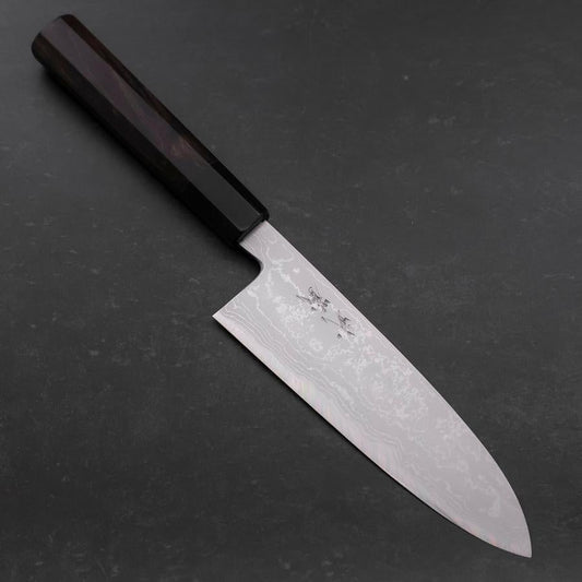 Santoku Blue Steel #2 Suminagashi Buffalo Ebony Handle 170mm