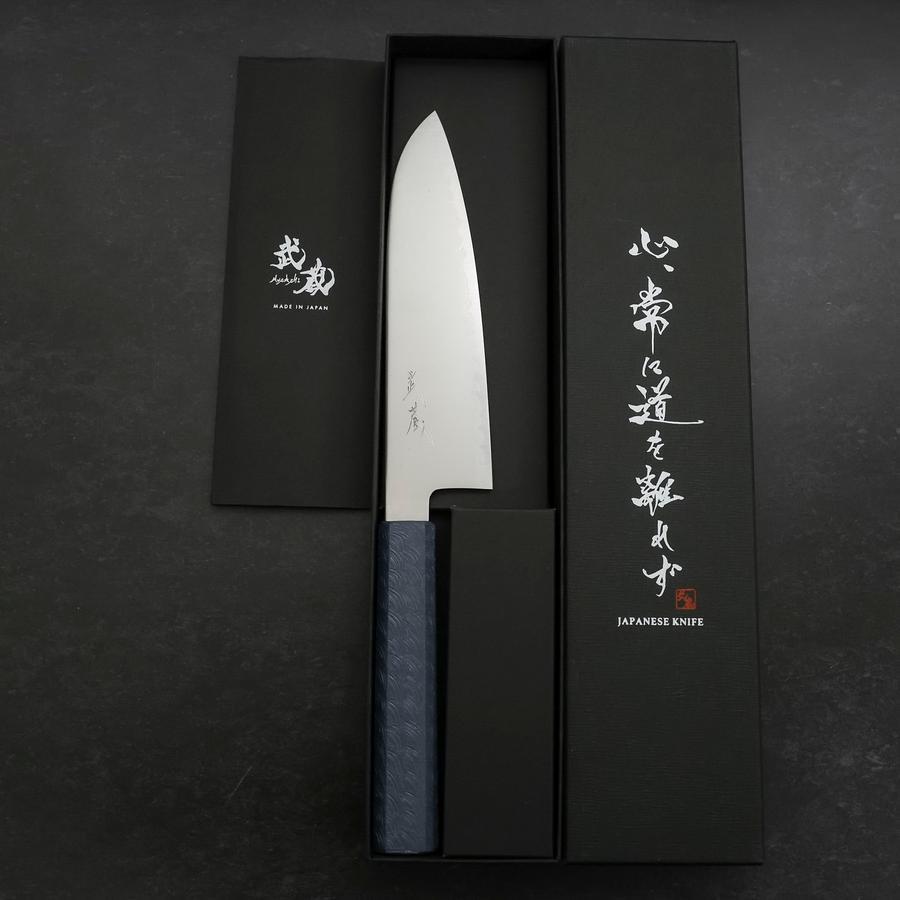 Santoku Chromax Polished Blue Urushi Handle 170mm