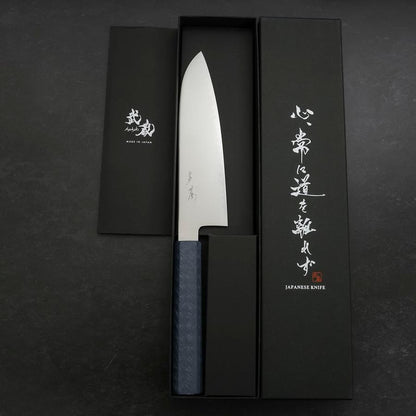 Santoku Chromax Polished Blue Urushi Handle 170mm