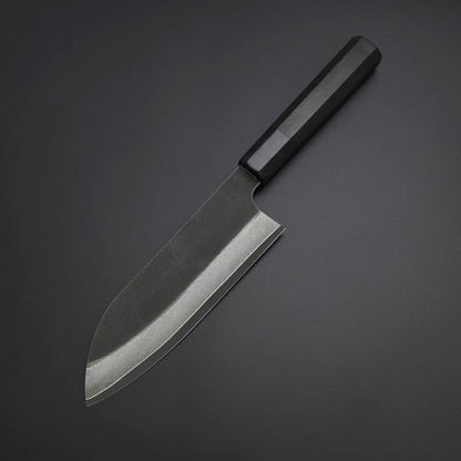 Santoku Cobalt Stainless HRC62 Kurouchi Damascus  Buffalo Ebony Handle 165mm