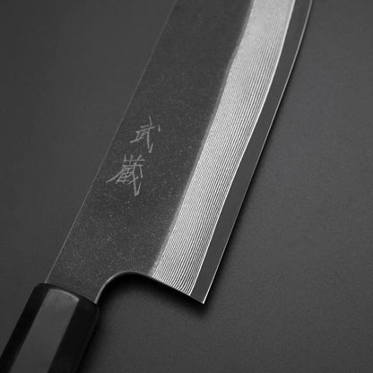 Santoku Cobalt Stainless HRC62 Kurouchi Damascus  Buffalo Ebony Handle 165mm