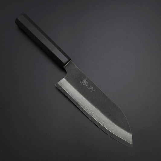 Santoku Cobalt Stainless HRC62 Kurouchi Damascus  Buffalo Ebony Handle 165mm