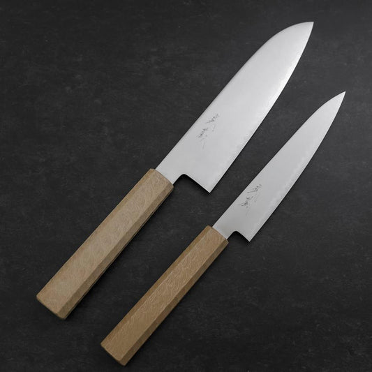 Santoku & Petty Chromax Polished White Urushi Handle Sakura Set