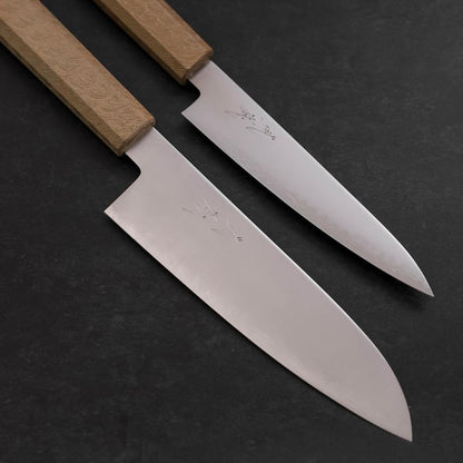 Santoku & Petty Chromax Polished White Urushi Handle Sakura Set