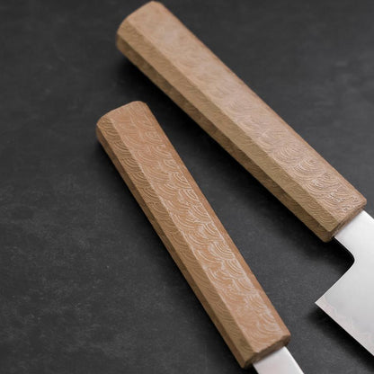 Santoku & Petty Chromax Polished White Urushi Handle Sakura Set