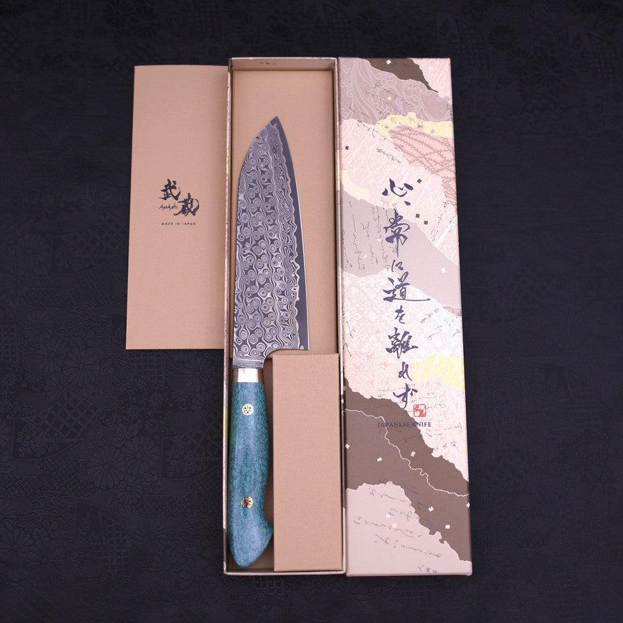 Santoku SG-2 Damascus Turquoise Green Handle 170mm