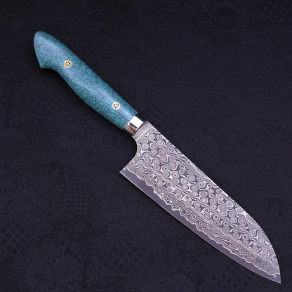 Santoku SG-2 Damascus Turquoise Green Handle 170mm