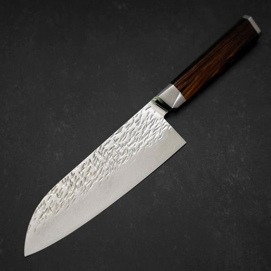 Santoku SG-2 Mirror Tsuchime Damascus Octagonal Mahogany Handle 180mm