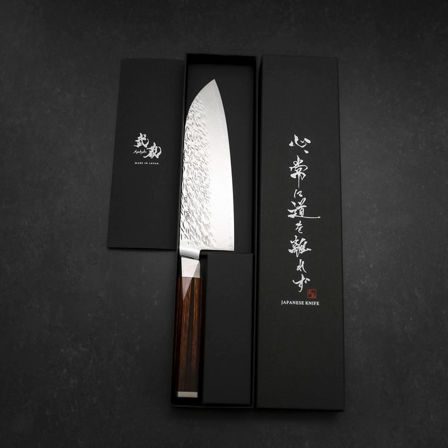 Santoku SG-2 Mirror Tsuchime Damascus Octagonal Mahogany Handle 180mm