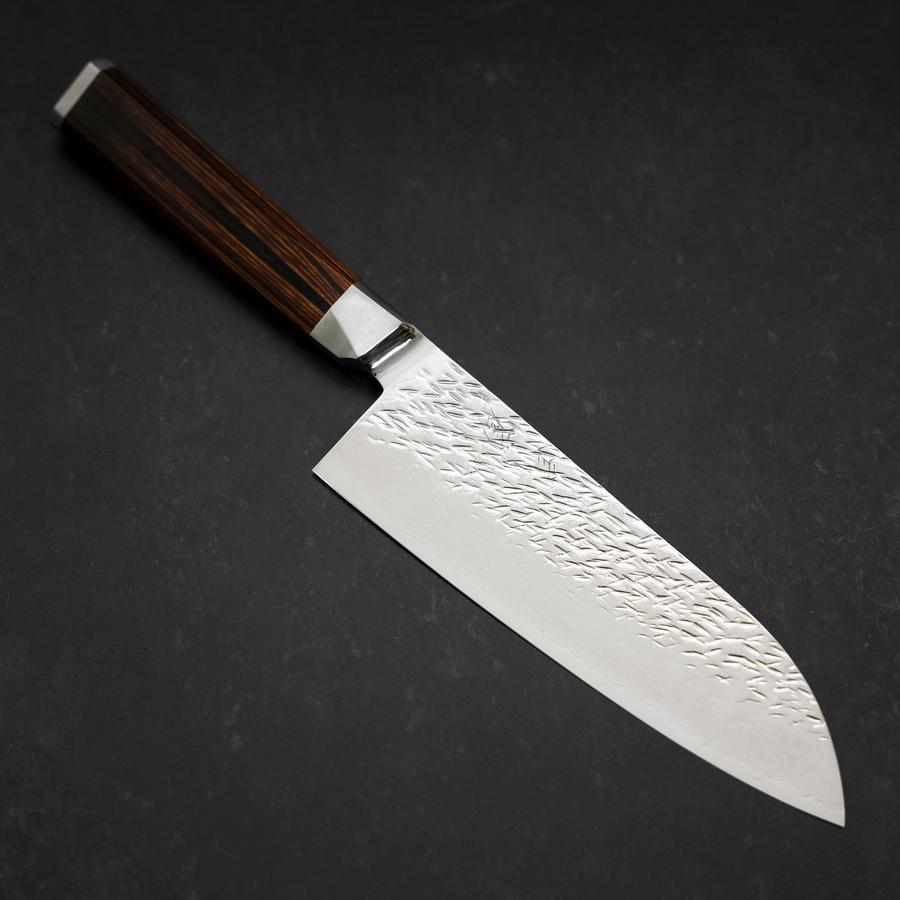 Santoku SG-2 Mirror Tsuchime Damascus Octagonal Mahogany Handle 180mm