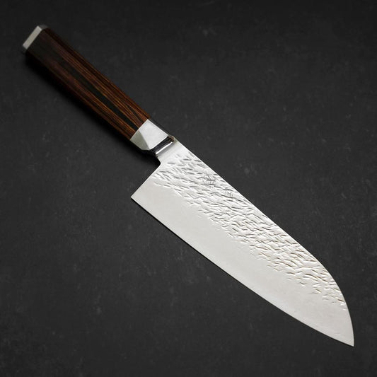 Santoku SG-2 Mirror Tsuchime Damascus Octagonal Mahogany Handle 180mm