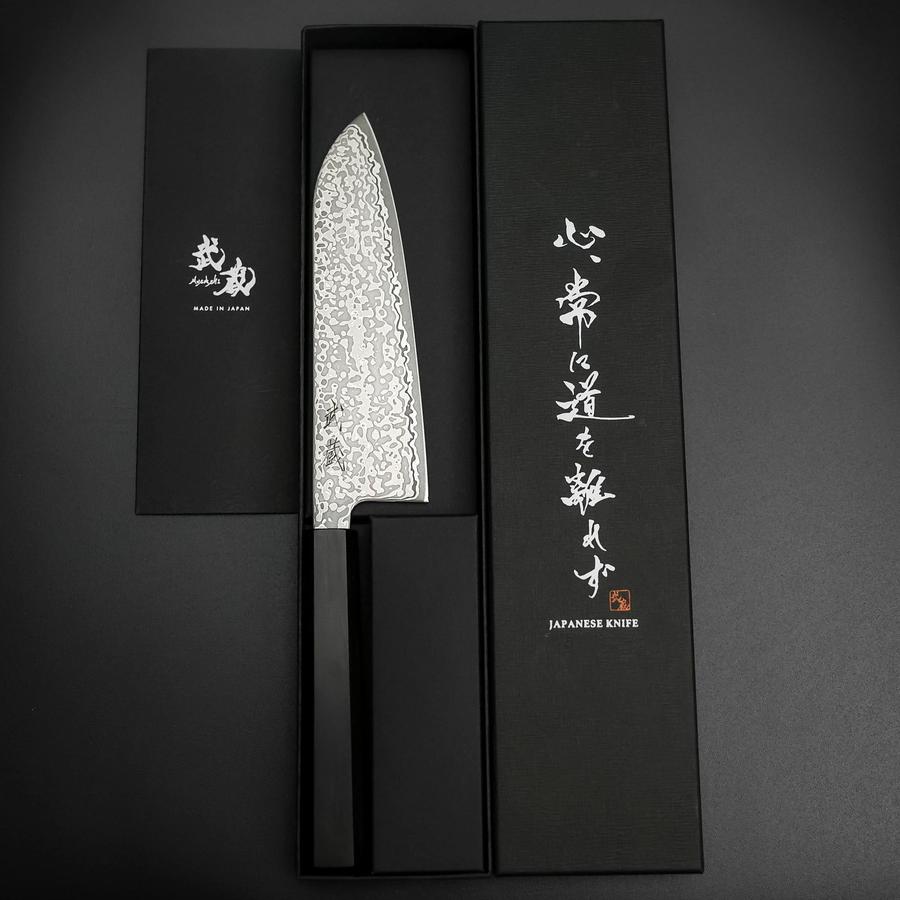 Santoku SLD Black Damascus Ebony Handle 170mm-[Musashi]-[Japanese-Kitchen-Knives]