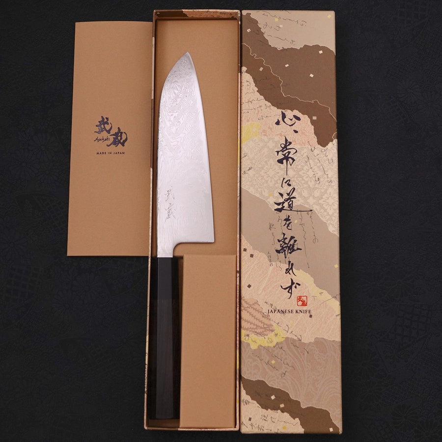 Santoku SLD Wave Nickel Damascus Buffalo Ebony Handle 165mm