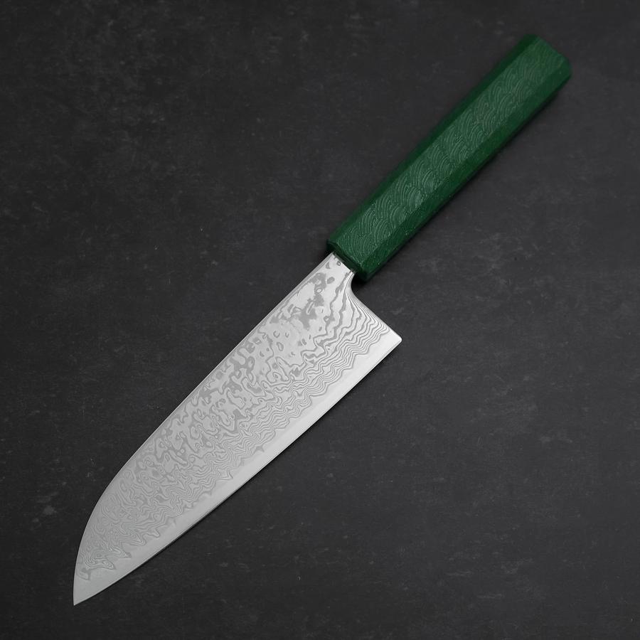 Santoku SLD Wave Nickel Damascus Green Urushi Handle 165mm