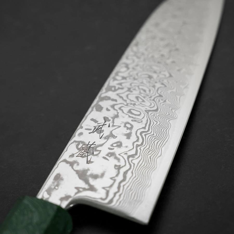 Santoku SLD Wave Nickel Damascus Green Urushi Handle 165mm